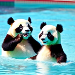 a panda synchronized swimming