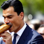 Pedro Sánchez eating a hot dog