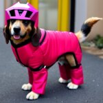 a stray dog ​​inside a power ranger suit