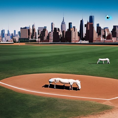 Surrealism, horses plays baseball in Manhattan