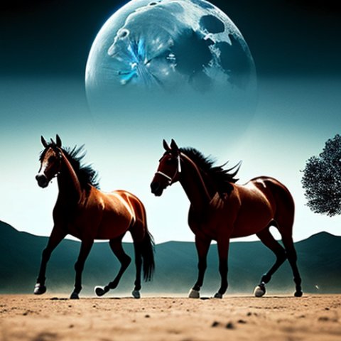 horses playing tennis on the moon