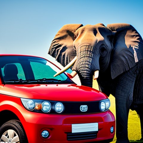 An elephant in a car with a clown