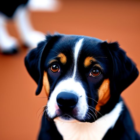 A dog, black, ear lopped, cartoonish style