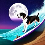 Dog surfing waves on the moon