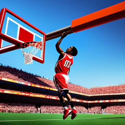Animated basket ball player dunking with caption “The Horse”