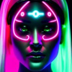 A futuristic neon lit cyborg face