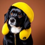 cartoon black dog in puffy yellow jacket