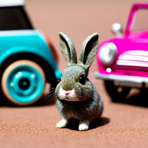 Mini loop rabbit driving a car