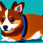 a corgi dog waering headphones and which is vibing to music in illustration art