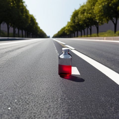 bottle in the middle of the street with a car about to run over