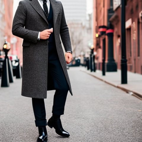 A gentleman in beard with tie and coat and black boots