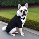 a dog in a black tuxedo suit