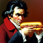 Beethoven eating a hot dog