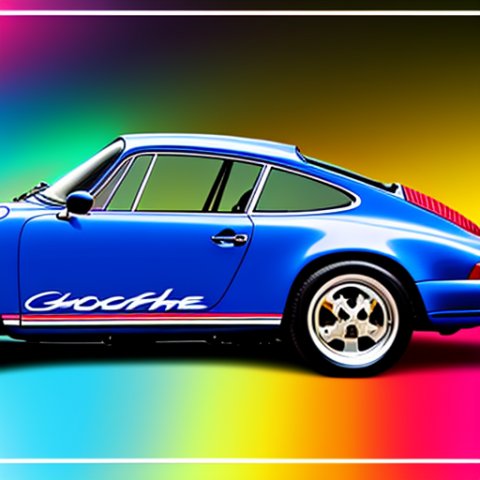 porsche 911, side profile, cartoonized, high contrast, bright colors