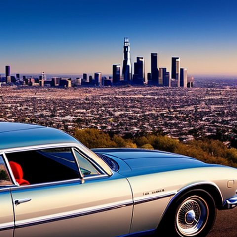 a retro car with los angeles behind it and the words los angeles above