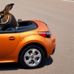 Brown rabbit driving a car