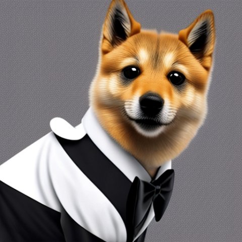 designe a cut doge wearing a tuxedo