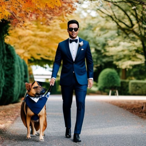 a gentleman dog with a suit