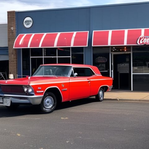 a full car in front of a strip club