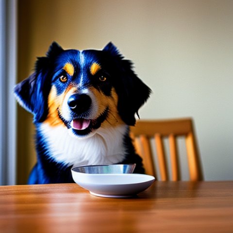 dog at the table eating