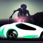 Futuristic sports car with Alien