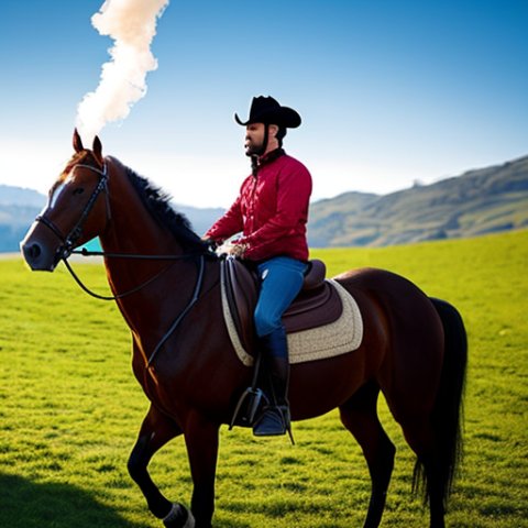 Man riding horse whilst smoking joint