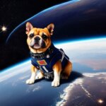 dog in a space suit with the galaxy in the background