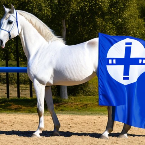 A horse posing like Greek god with Greek flag