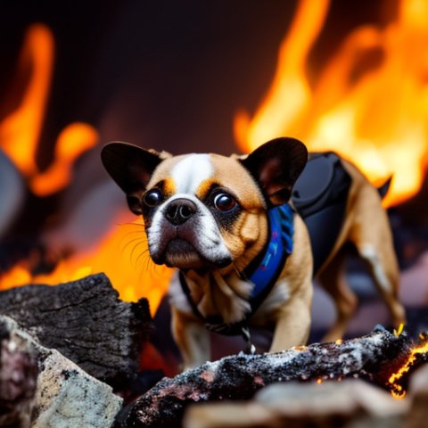 A dog fly into the fire