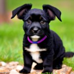 A black, lop-eared dog, about 4 years old, brown eyes, wearing a bandana, cartoon style, not realistic