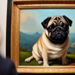 a gentleman pug in a 19th century portrait next to the rock