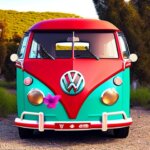 HIPPIE VOLKSWAGEN ESCARABAJO ROJO FLOWER