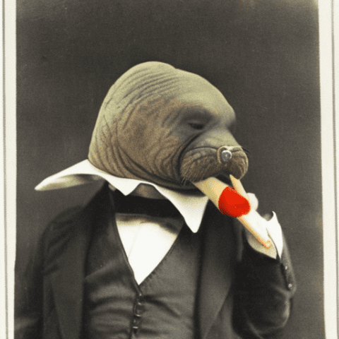 Gentleman walrus smoking a pipe