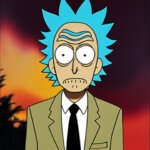 serious Rick from rick and morty portrait like in reservoir dogs