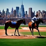 Surrealism, horses plays baseball in Manhattan