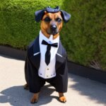 a dog dressed as a buttler